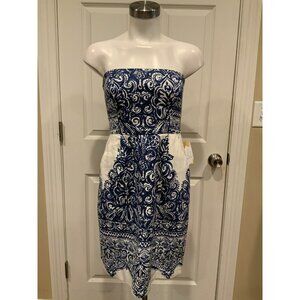 J. Crew Collection Ella Porcelain Paisley Blue White Strapless, Size 2